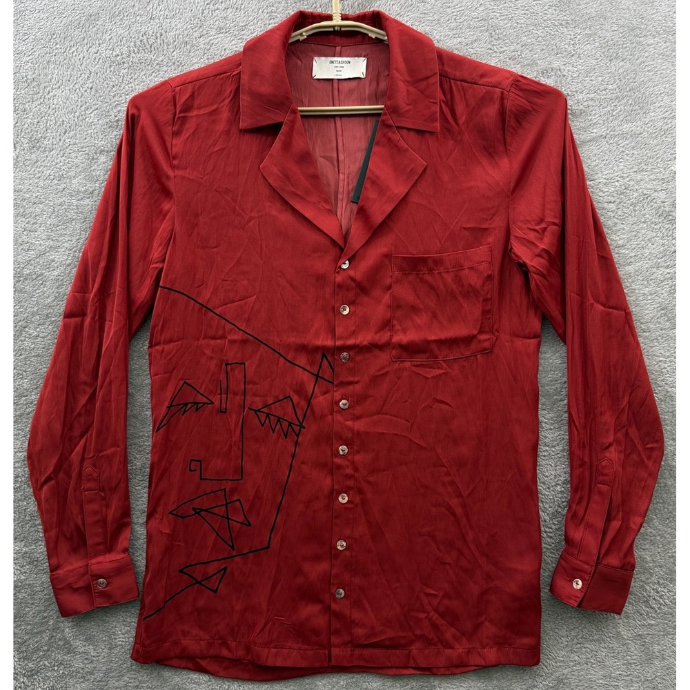 One Teaspoon Mens XS Red Abstract Dandy Button Up Long Sleeve Shirt NWT 21833B